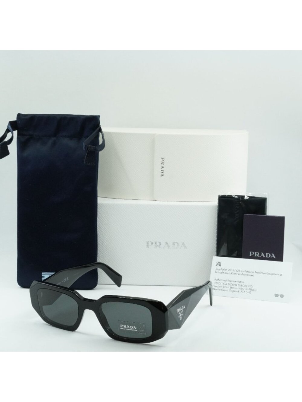 Prada PR17WS 1AB5S0 Rectangle Sunglasses – Black\Dark Grey